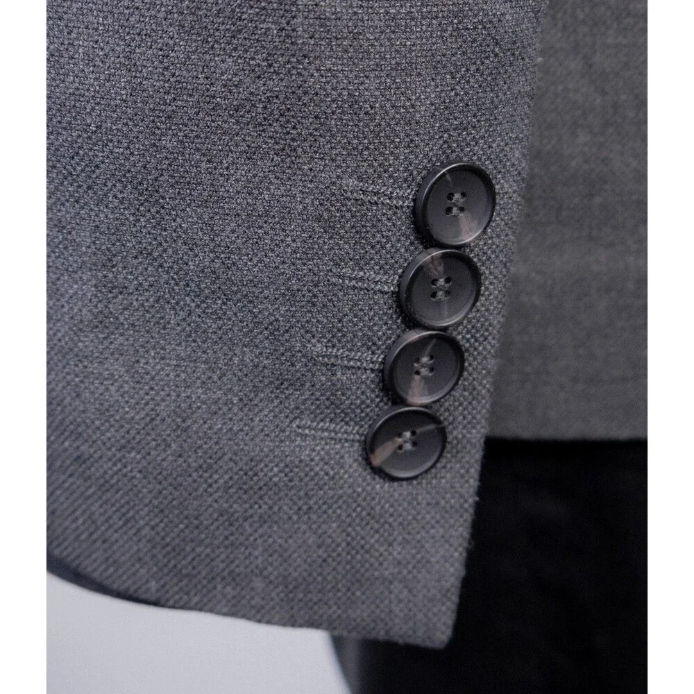 Zara Bazer Mens Sz 38 Solid Gray One Button Sport Coat Jacket Blazer Poly Blend
